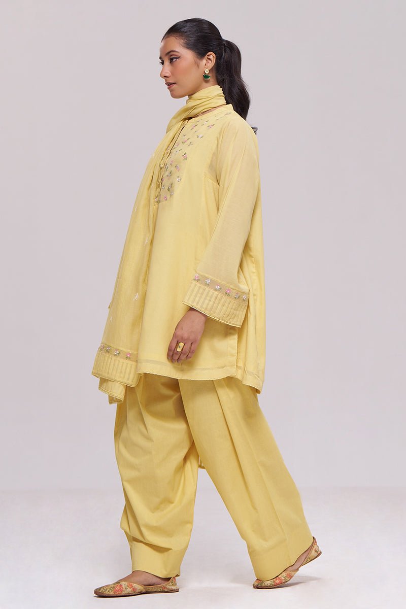 Yellow Mul-Chanderi Kurta Set - Ganga Fashions