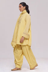 Yellow Mul-Chanderi Kurta Set