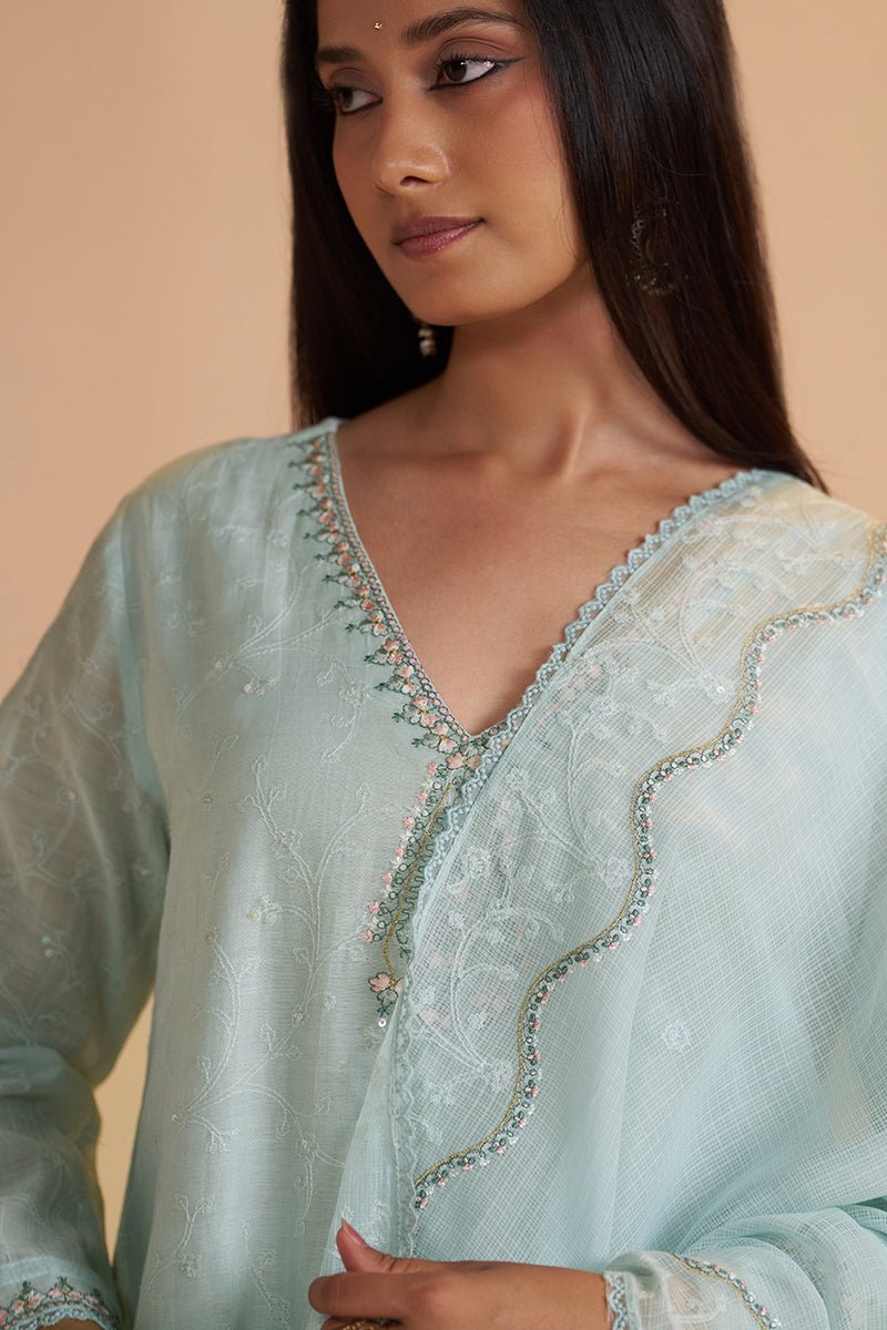 Misty Blue Chanderi Festive Kurta Set - Ganga Fashions