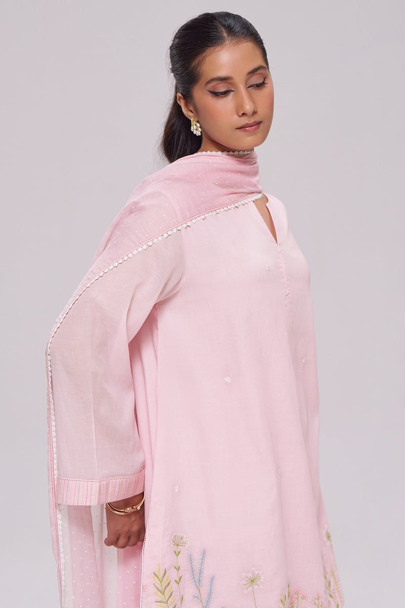 Light Pink Mul-Chanderi Kurta Set - Ganga Fashions
