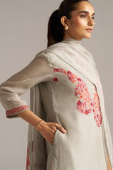 Grey Woven Orgenza Kurta Set