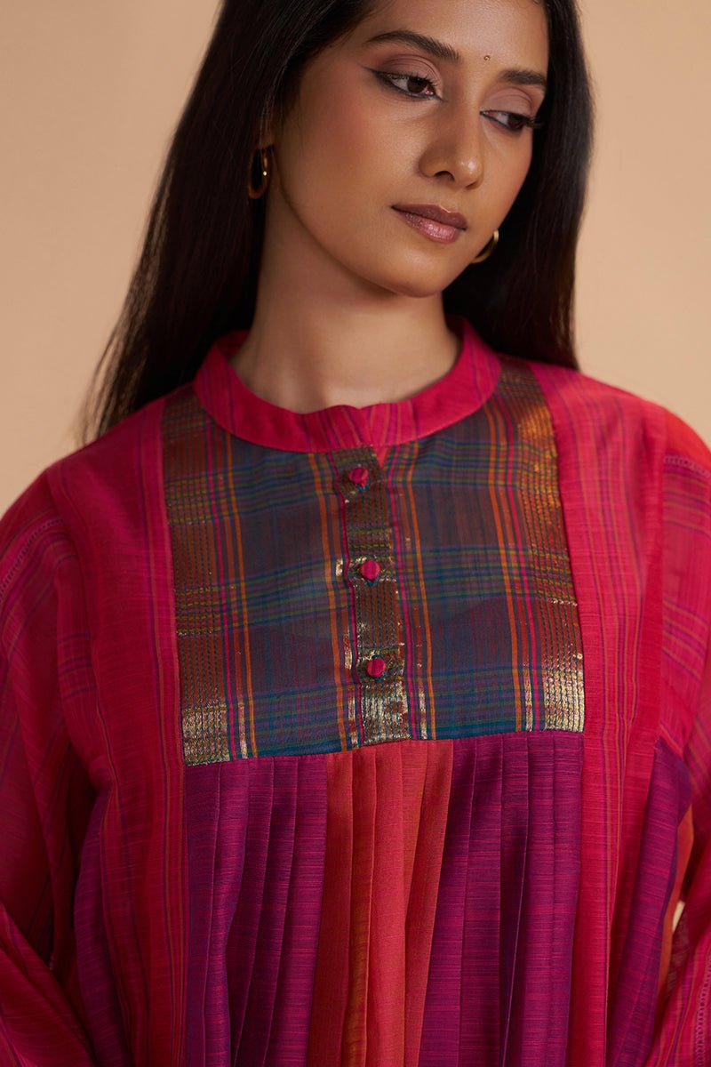 Wine and Rani Pink Woven Co-ord Set - Ganga Fashions