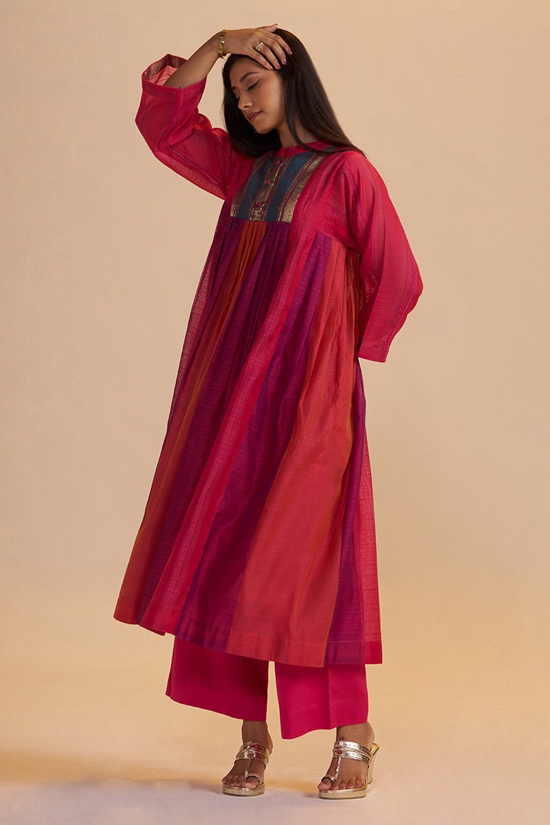 Wine and Rani Pink Woven Co-ord Set - Ganga Fashions