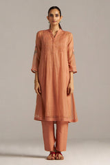 Canyon Clay Woven Chanderi Checks Co-ord Set