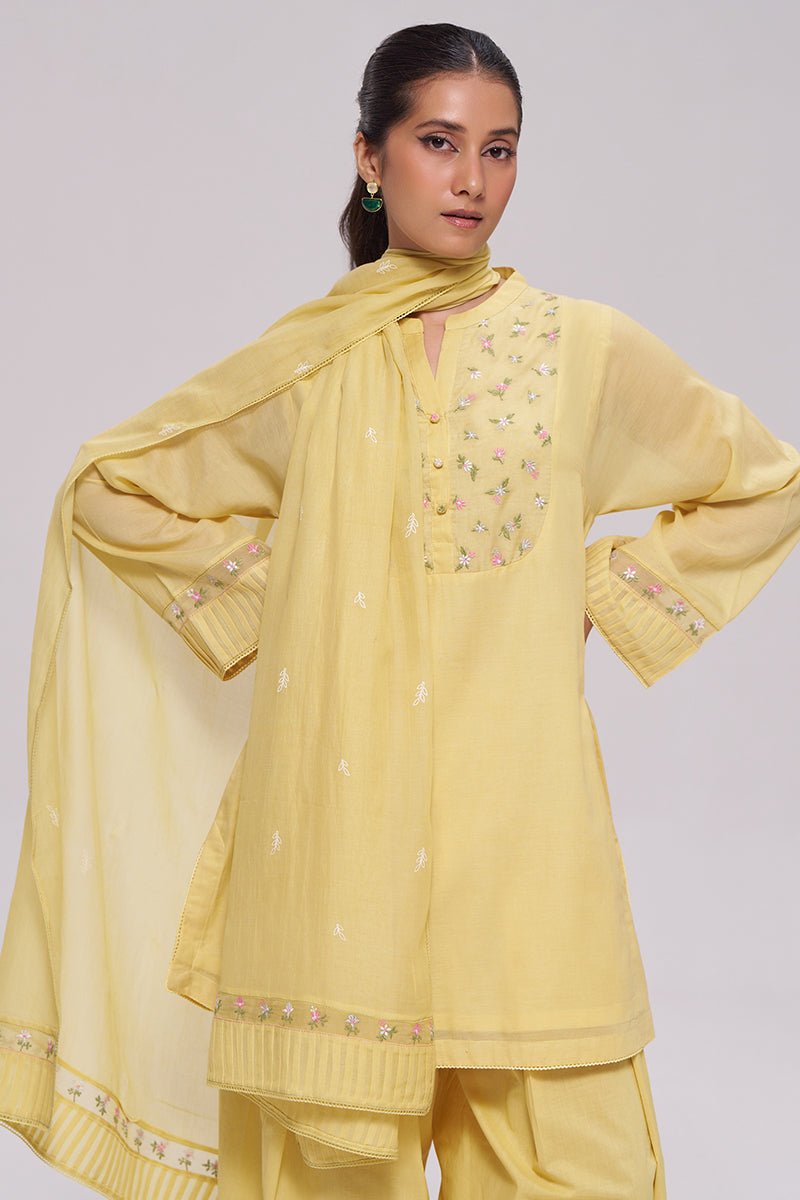 Yellow Mul-Chanderi Kurta Set - Ganga Fashions