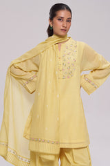 Yellow Mul-Chanderi Kurta Set