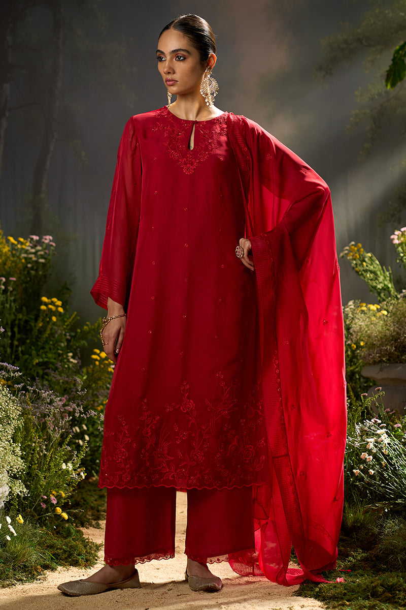 Salsa Red Festive Kurta Set