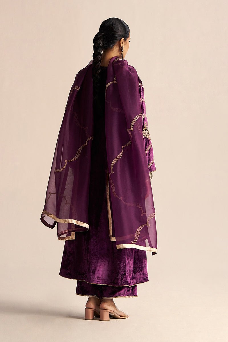 Back Side Imperial Purple Velvet Festive Kurta Set