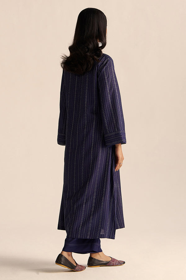 Medieval Blue Embroidered Raw Silk Co-ord Set