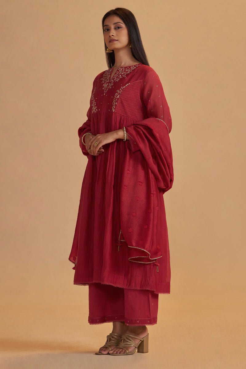 Rich Red Chanderi Silk Festive Kurta Set - Ganga Fashions