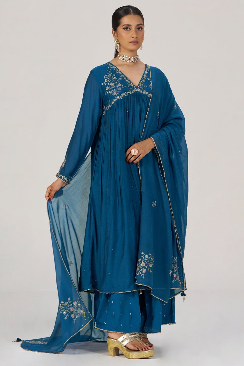 Deep Riverside Blue Festive Kurta Set - Ganga Fashions