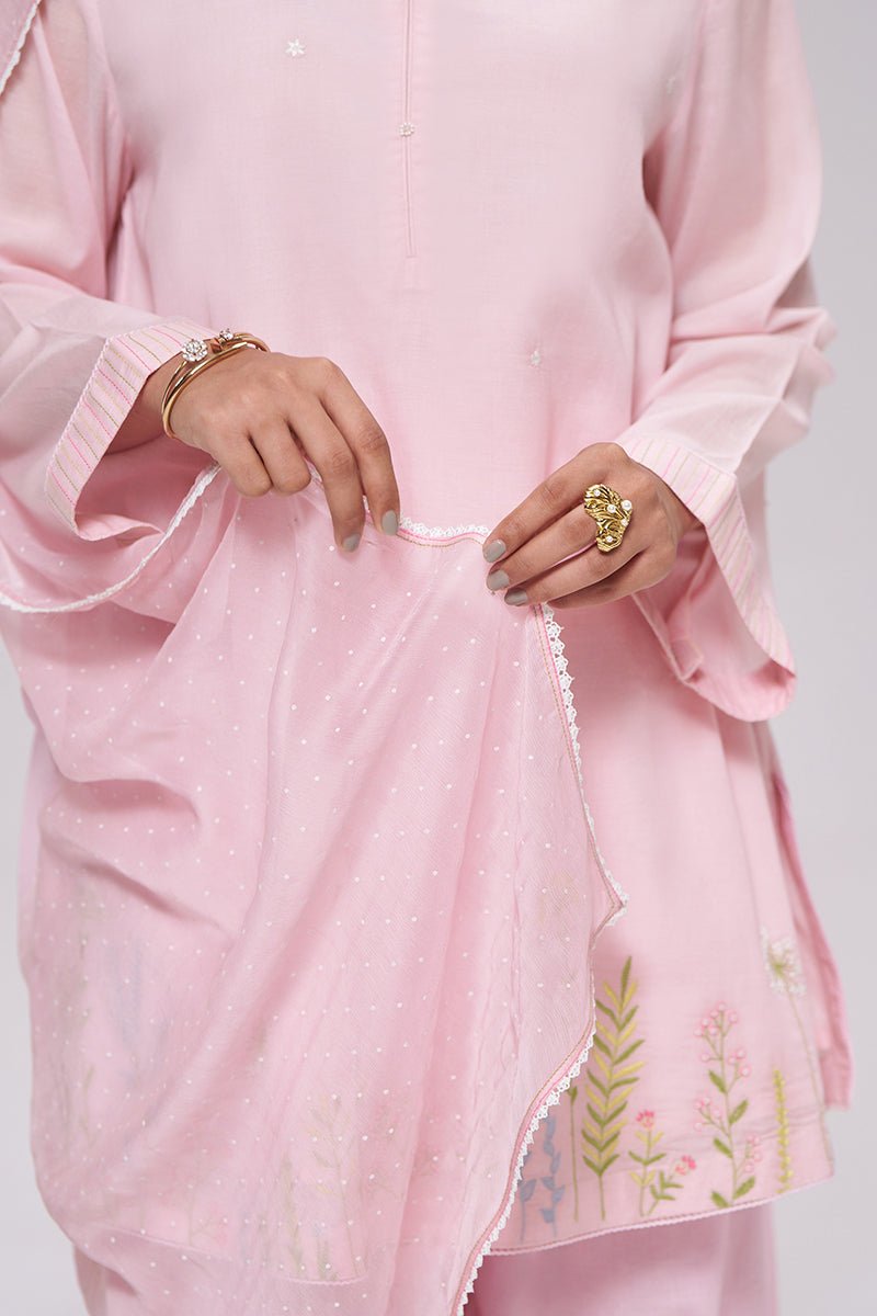 Light Pink Mul-Chanderi Kurta Set - Ganga Fashions