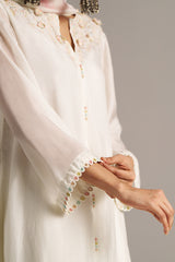 Cloud White Bemberg Silk Kurta Set