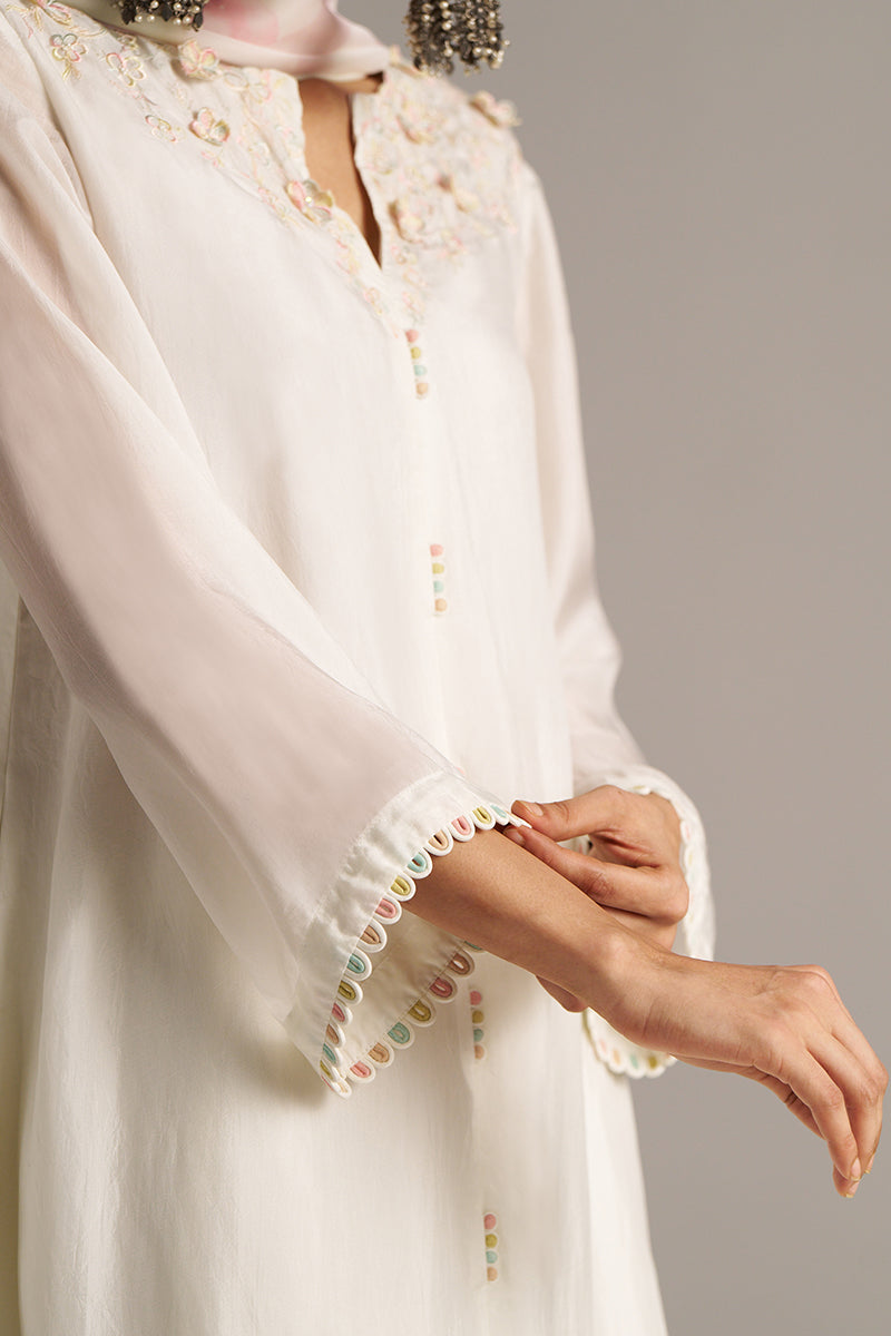 Cloud White Bemberg Silk Kurta Set