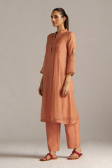 Canyon Clay Woven Chanderi Checks Co-ord Set