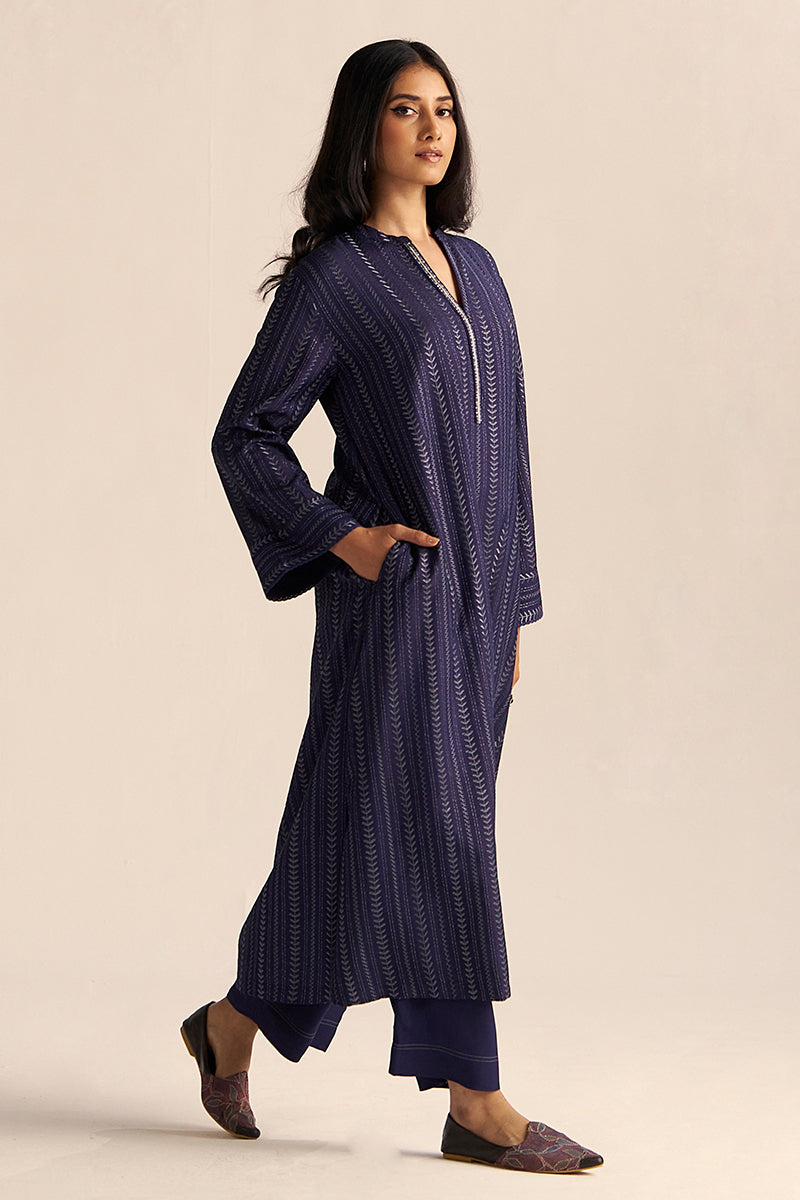 Medieval Blue Embroidered Raw Silk Co-ord Set