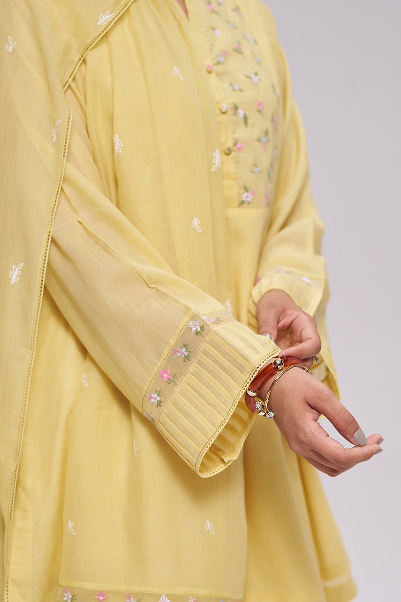 Yellow Mul-Chanderi Kurta Set - Ganga Fashions