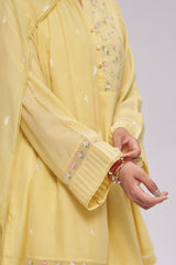 Yellow Mul-Chanderi Kurta Set
