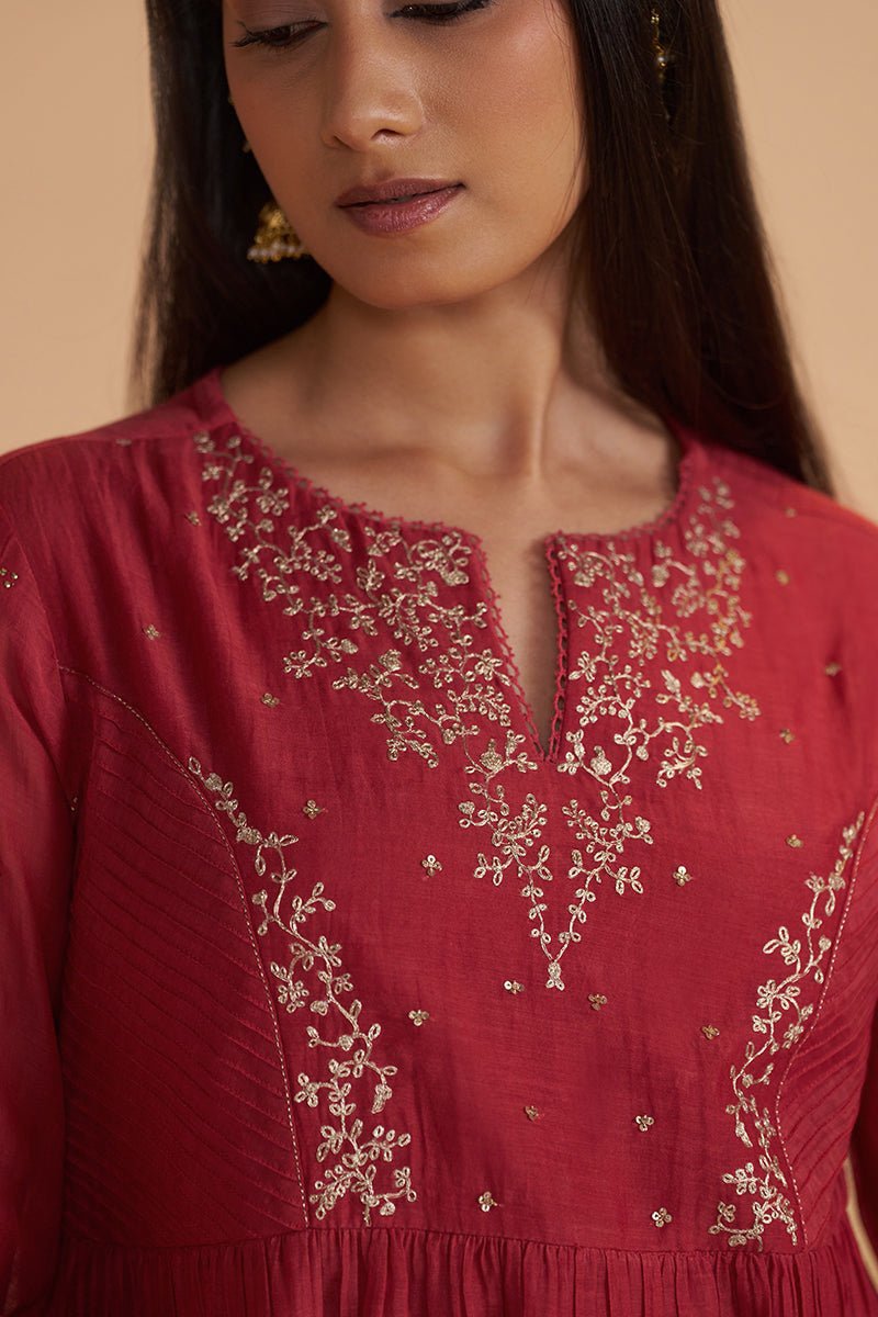 Rich Red Chanderi Silk Festive Kurta Set - Ganga Fashions