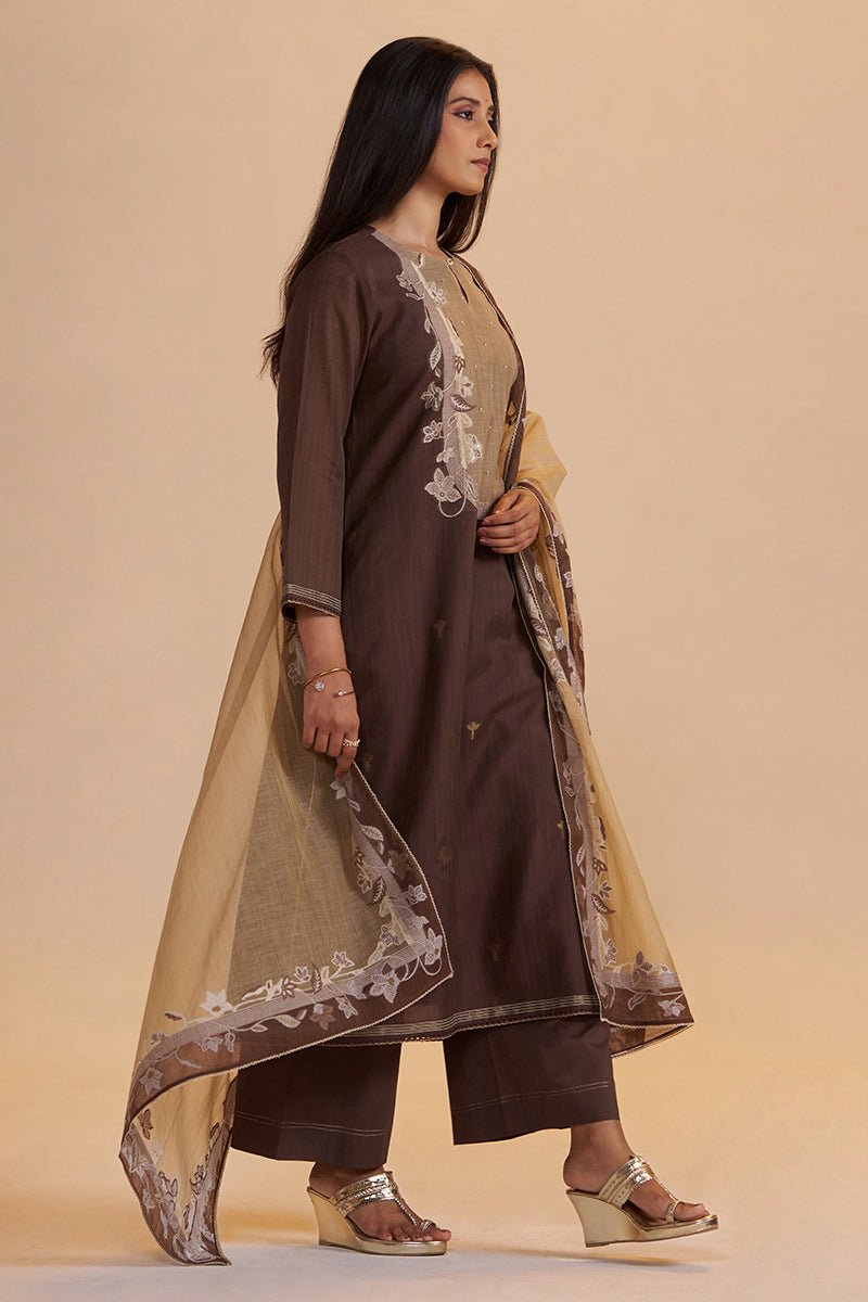 Deep Mahogany Woven Kurta Set - Ganga Fashions