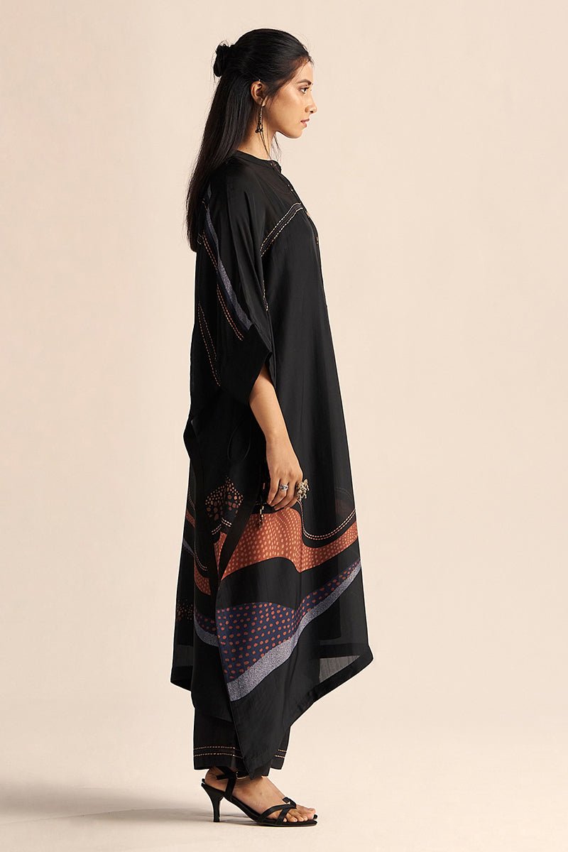right side model view Buy Black Silk Co-Ord Set for Women Online