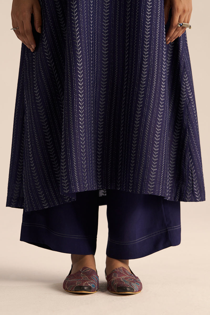 Medieval Blue Embroidered Raw Silk Co-ord Set