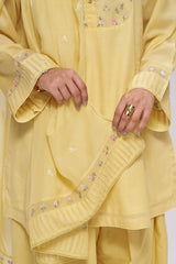 Yellow Mul-Chanderi Kurta Set