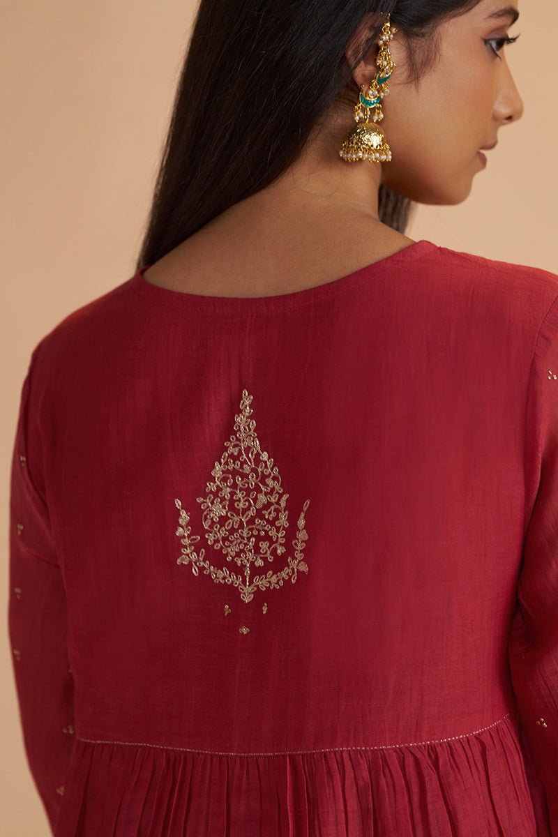 Rich Red Chanderi Silk Festive Kurta Set - Ganga Fashions