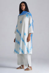 Azure Blue and Dull White Mul-Mul Kurta Set
