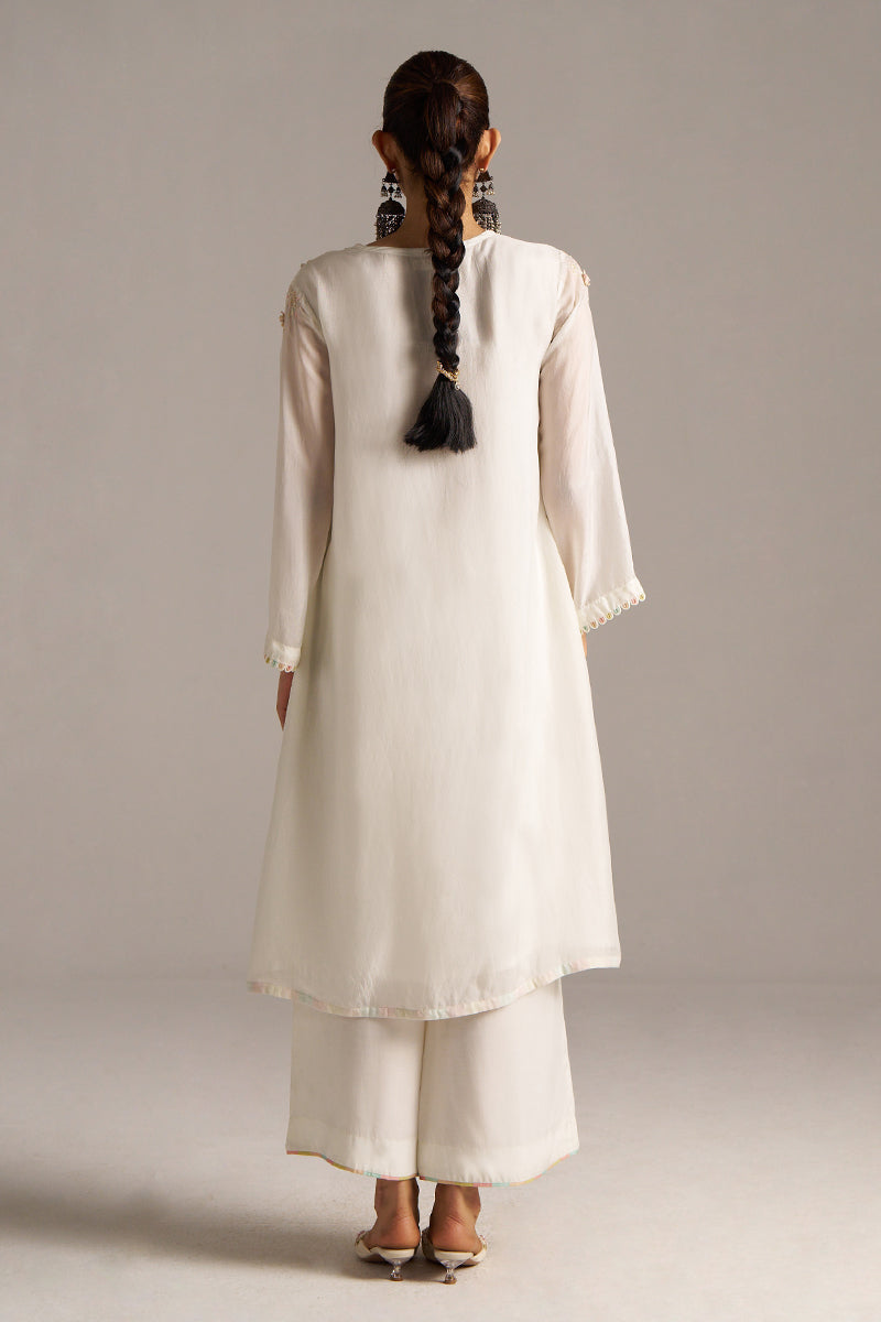 Cloud White Bemberg Silk Kurta Set