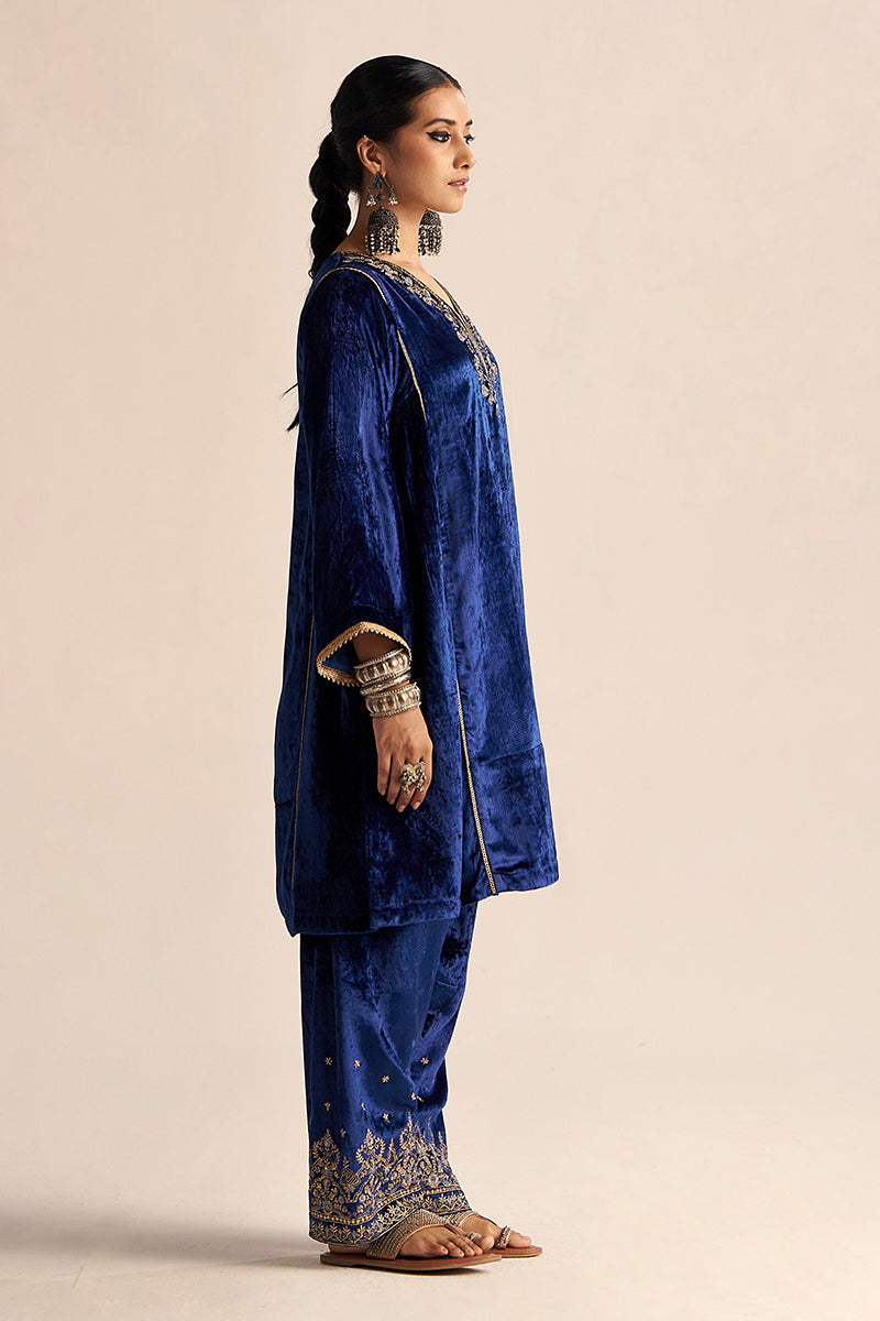 Monaco-Blue Velvet Festive Co-ord Set