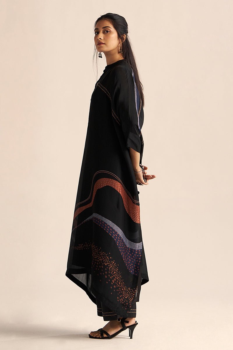 left side view Buy Black Silk Co-Ord Set for Women Online