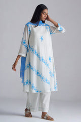 Azure Blue and Dull White Mul-Mul Kurta Set