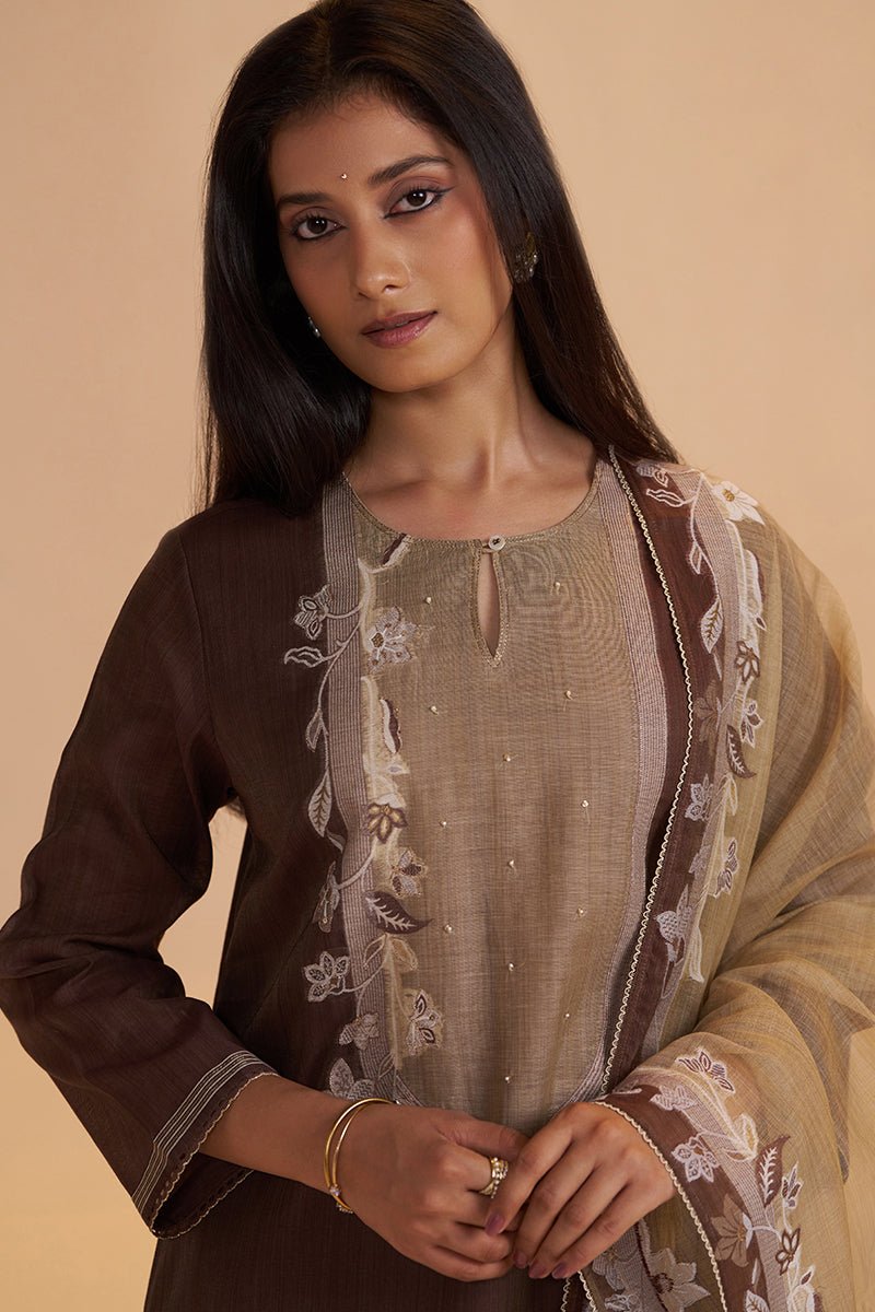 Deep Mahogany Woven Kurta Set - Ganga Fashions