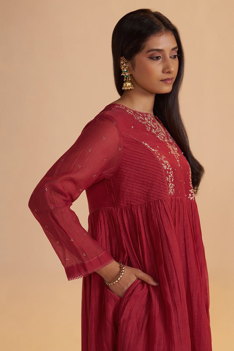 Rich Red Chanderi Silk Festive Kurta Set - Ganga Fashions