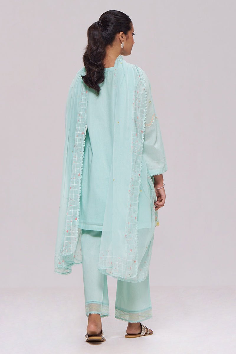 Ice-Blue Mul-Chanderi Kurta Set - Ganga Fashions