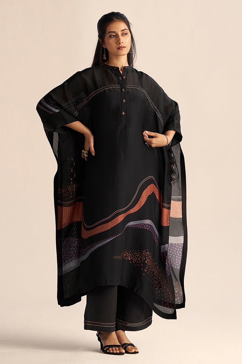front full view model Buy Black Silk Co-Ord Set for Women Online