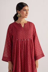 Garnet Red Bandhani Print Mul Chanderi Kurta Set