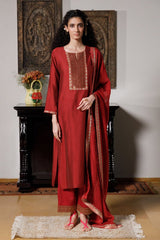 Deep Red Silk Festive Kurta Set