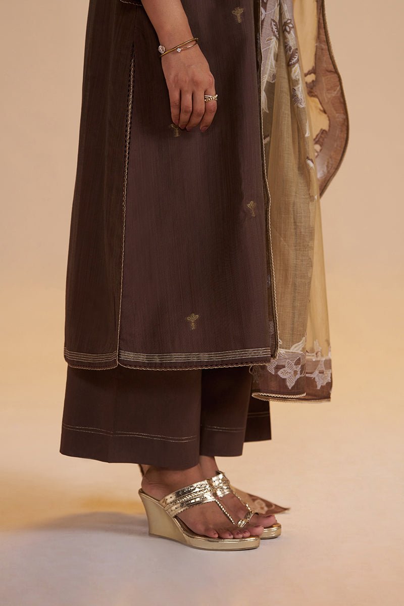 Deep Mahogany Woven Kurta Set - Ganga Fashions