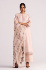 Woman wearing a Sepia Rose Woven Chanderi Kurta Set with a subtle pattern on a white background