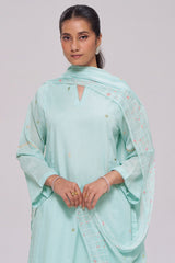 Ice-Blue Mul-Chanderi Kurta Set