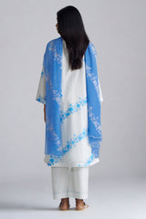 Azure Blue and Dull White Mul-Mul Kurta Set
