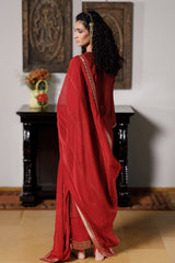 Deep Red Silk Festive Kurta Set