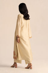 Mascarpone Cream Raw Silk Embroidered Co-ord Set