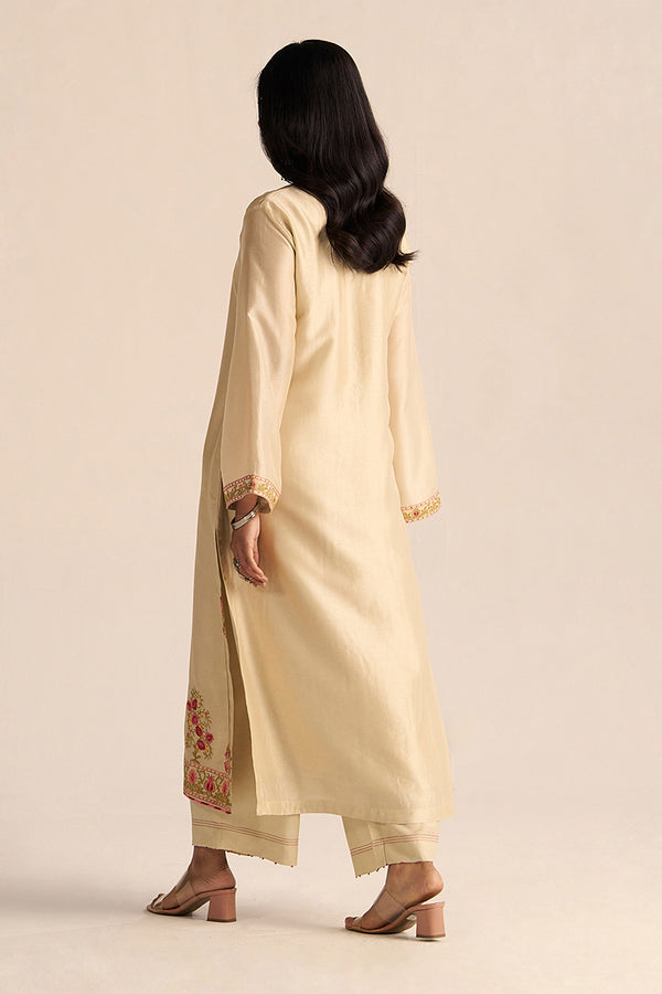 Mascarpone Cream Raw Silk Embroidered Co-ord Set