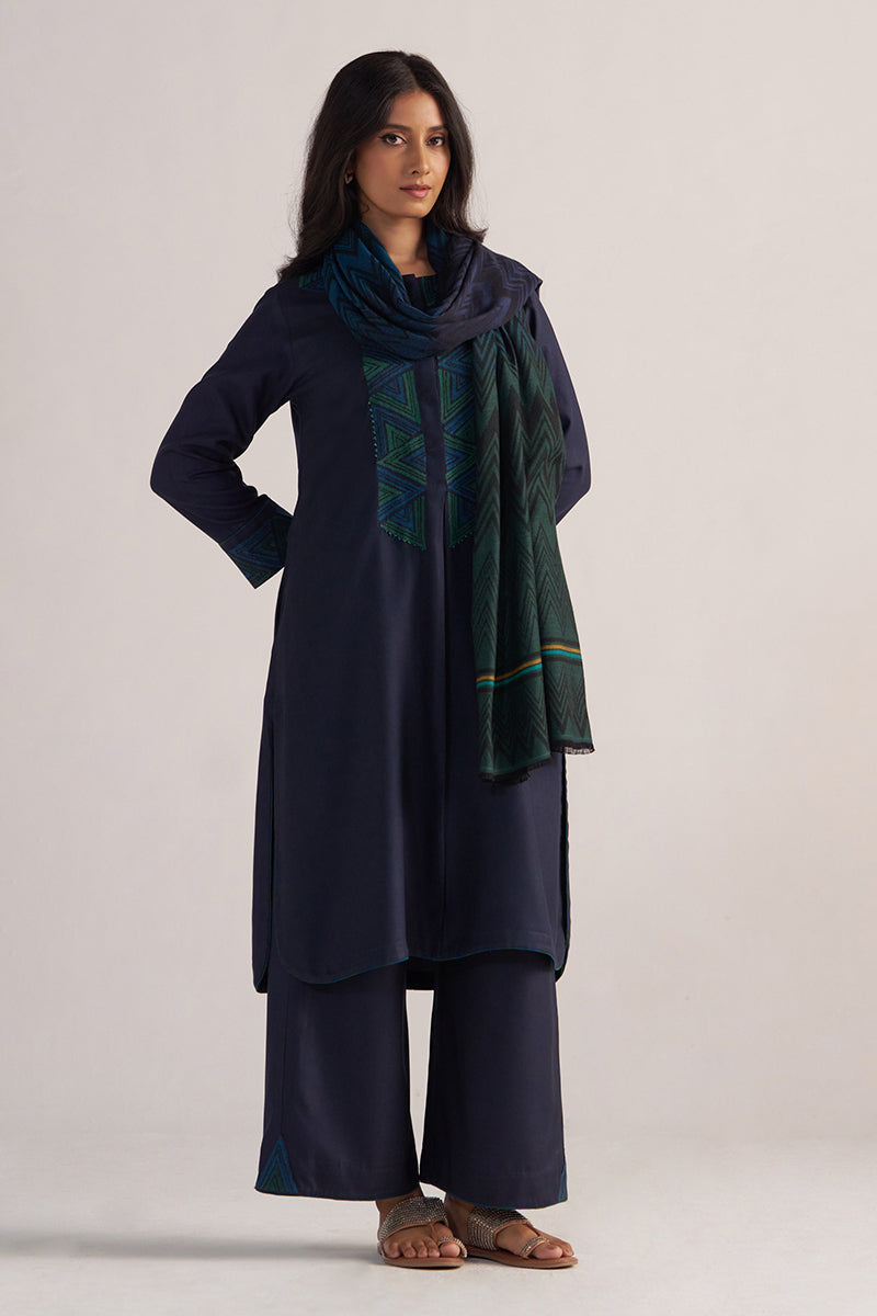 Carbon Blue Pashmina Kurta Set