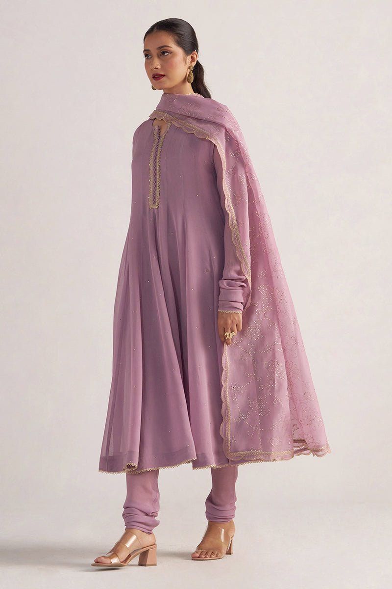 Dusky Orchid Georgette Anarkali Kurta Set