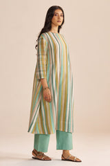 Shades of Teal and Green Stripe Cotton-Linen Co-ord Set