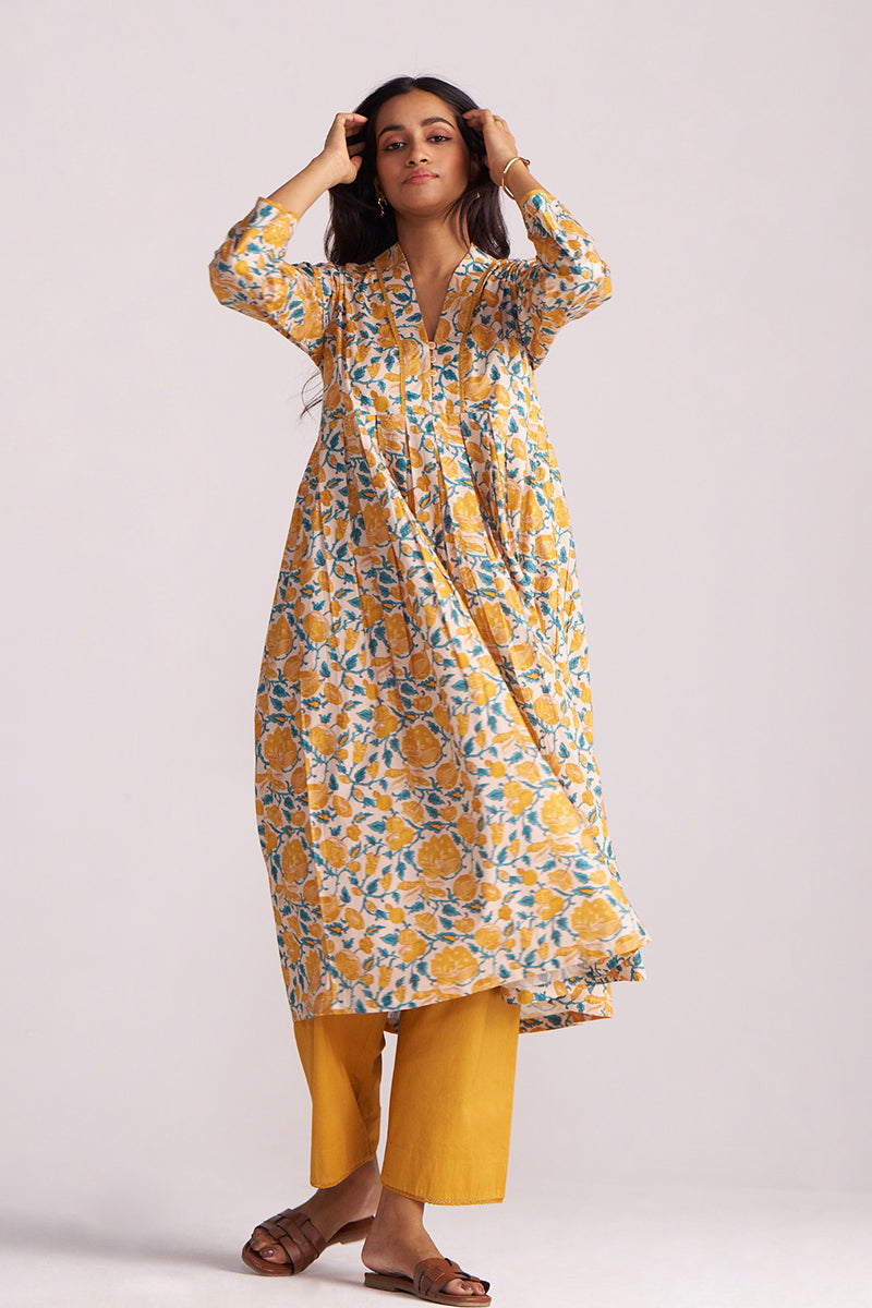 Beige and Mustard Cotton Print Co-ord Set